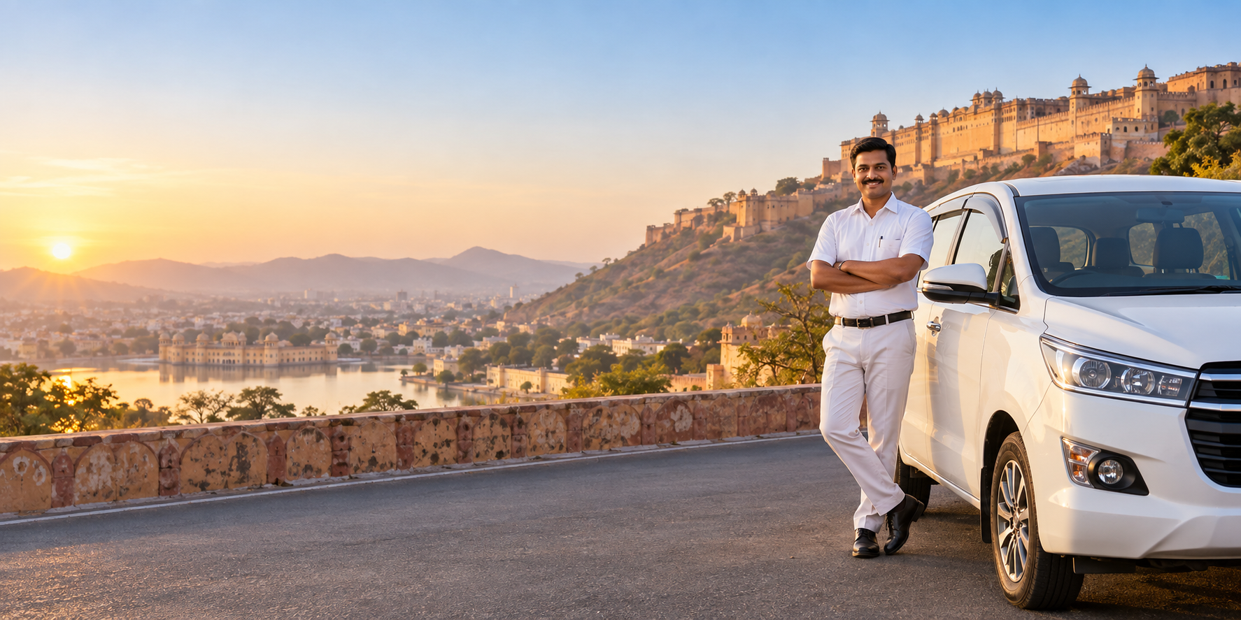 Professional taxi driver with a clean cab in Jaipur